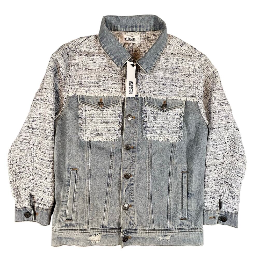 NWT BB Dakota by Steve Madden Women's Denim Tweed Trucker Jacket Size XS